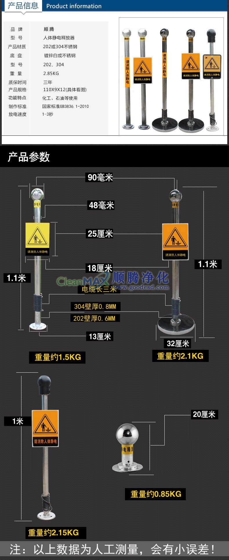 人体静电消除球